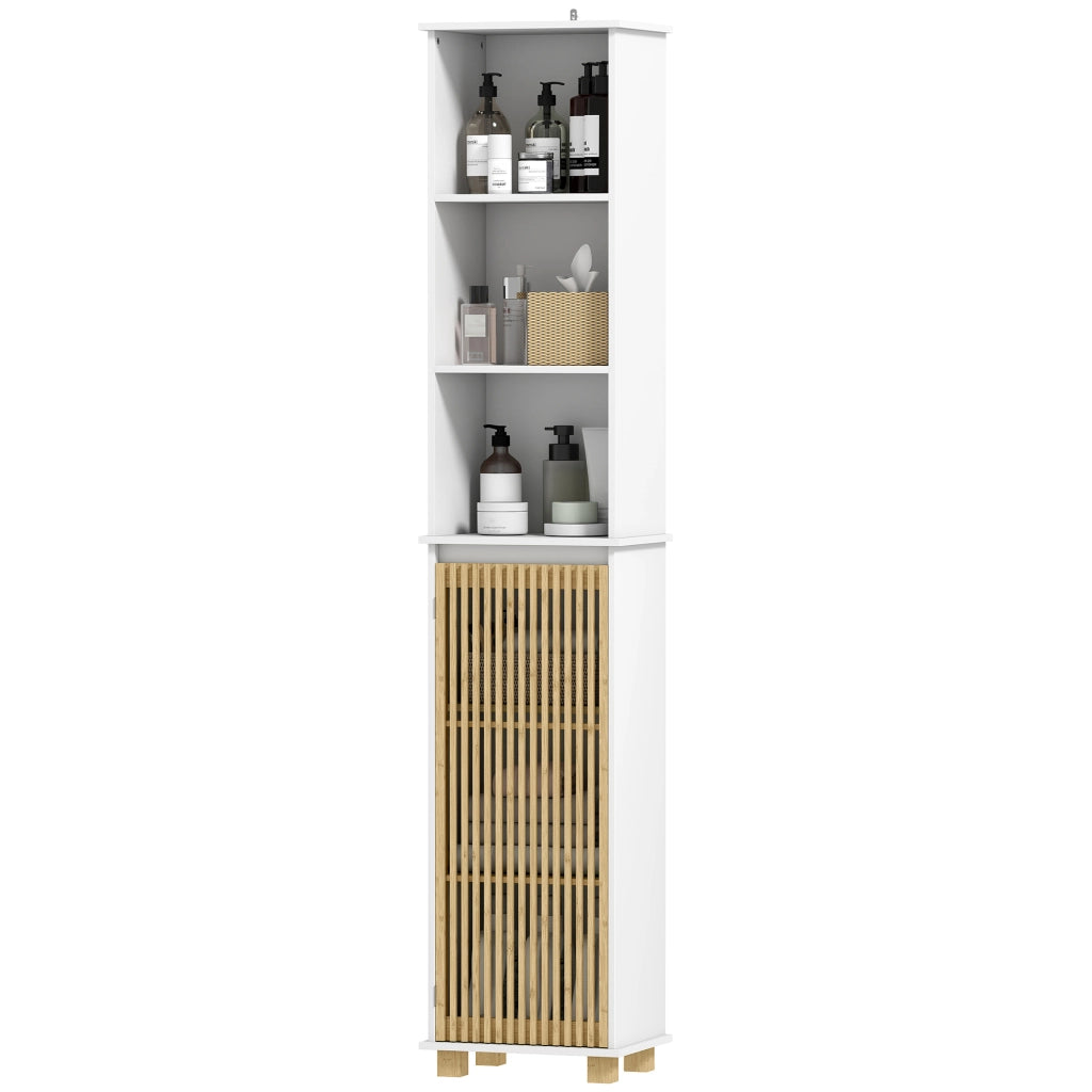 Colonna Bagno con Ante in Bamb¨´ e Ripiani Aperti ¨C Minimal ¨C Bianco