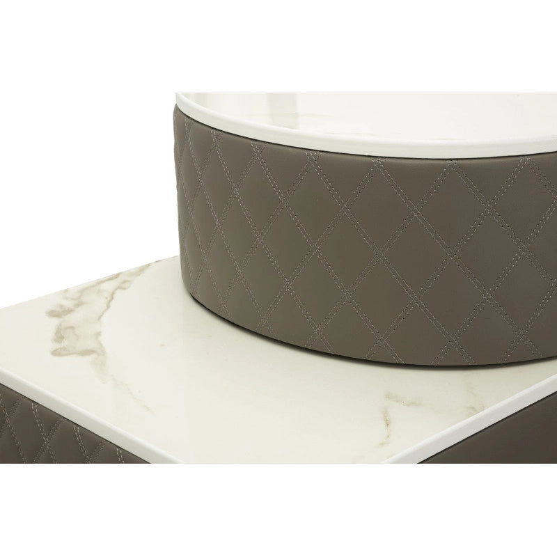 Toeletta Sharon Grigia Con Puff Gambe Argento cm 120x40x75 (misura Puff ø36x39)