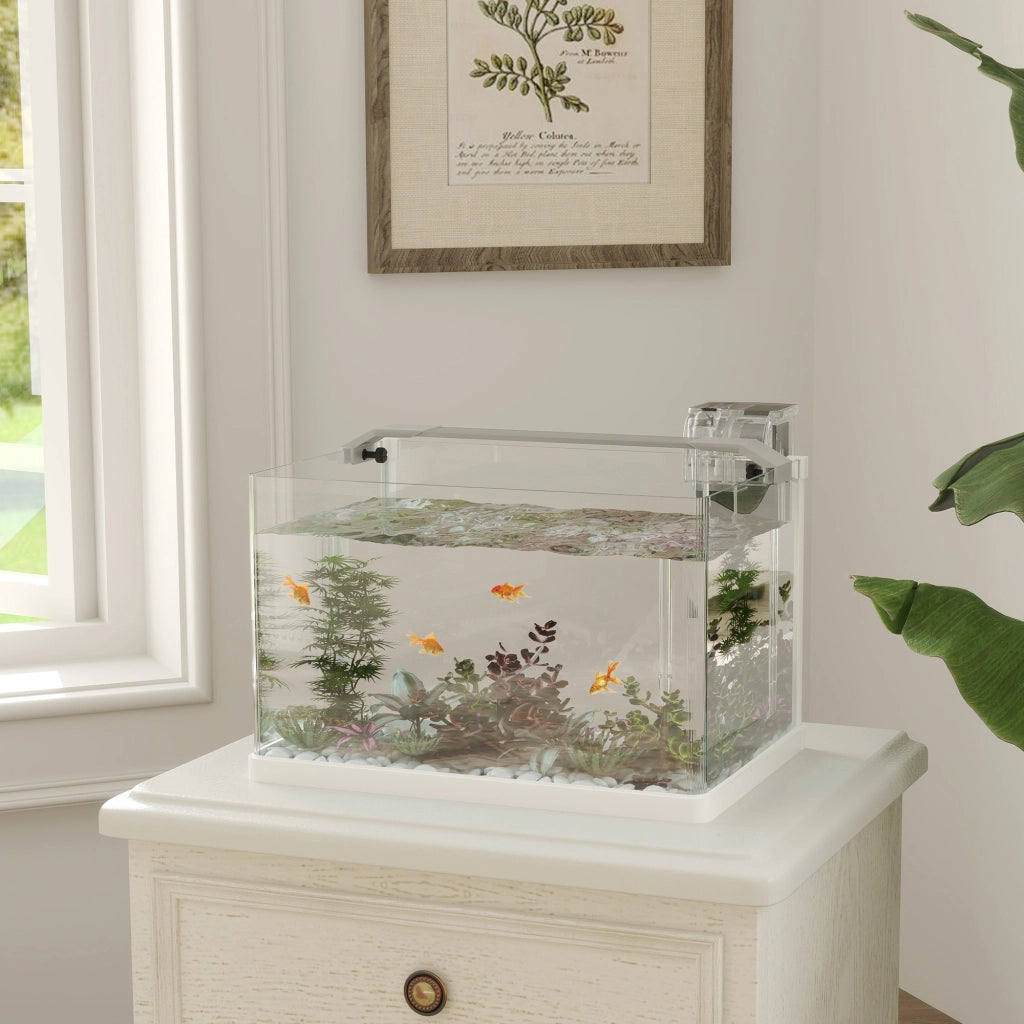 EasyComfort Acquario in Vetro con Luci LED da 20L, Filtro e Pompa d'Acqua, 38x26x27 cm, Bianco