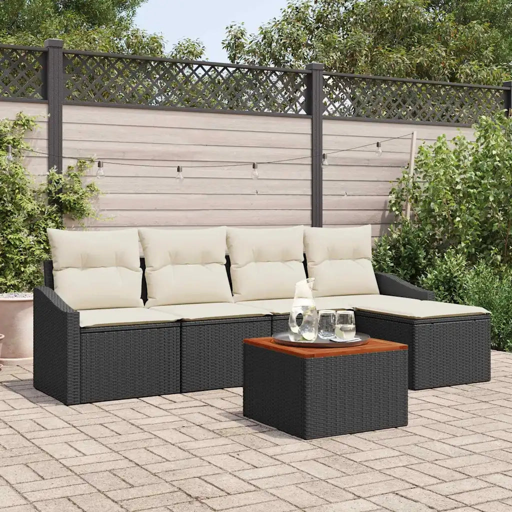 Set Divano da Giardino 6 pcs Nero e Crema polyrattan