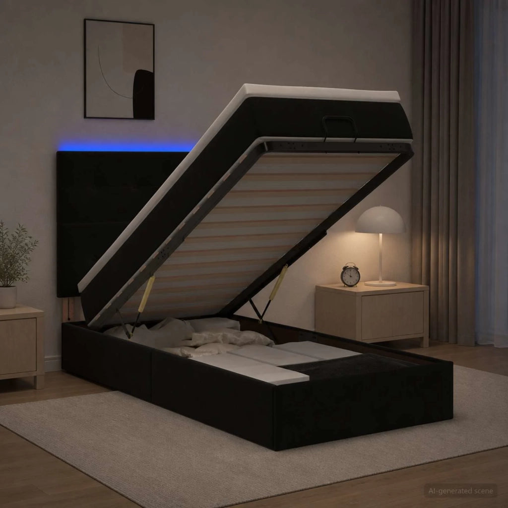 Letto Ottomano con Materasso e LED Nero 90 x 190 cm Velluto 3458273