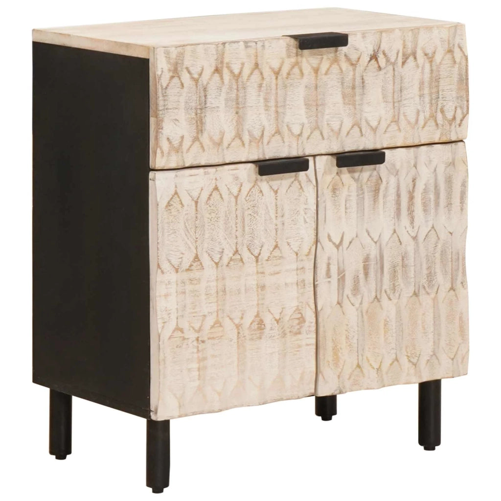 Comodino | Armadio da Notte | Mobiletto da notte Bianco 50 x 33 x 60 cm Legno di mango massello