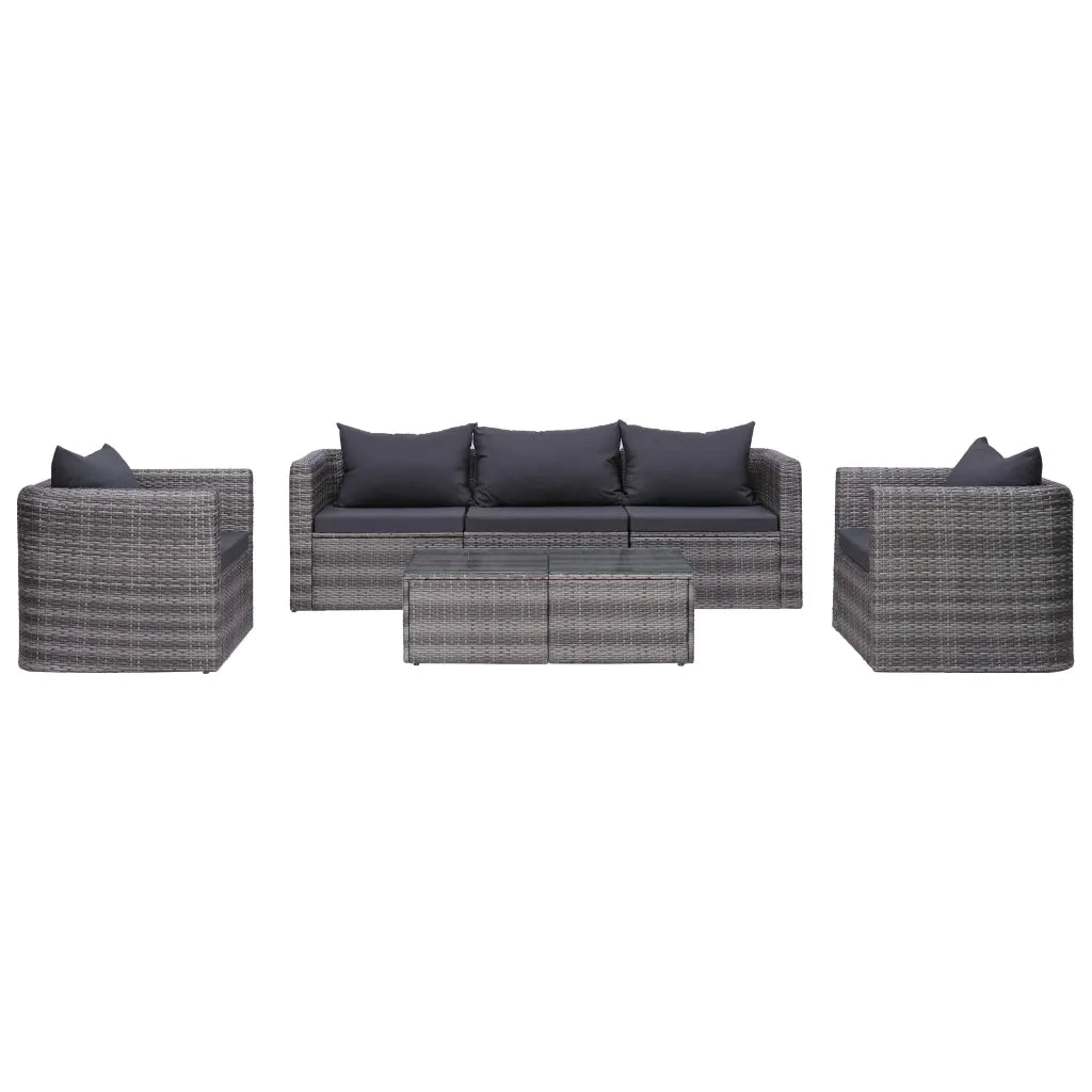 Set Divani da Giardino 6 pz con Cuscini in Polyrattan Grigio cod mxl 39221