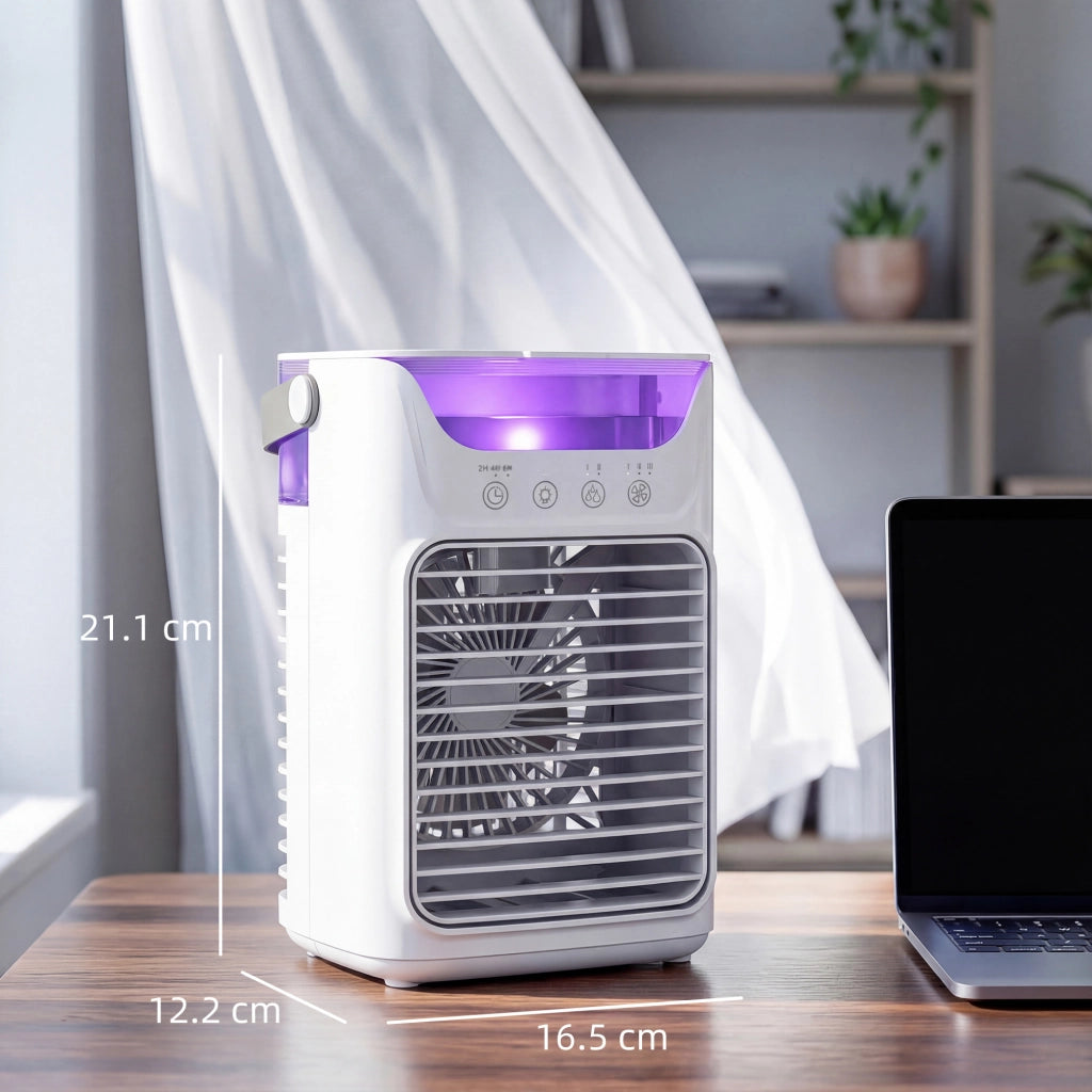 Ventilatore da Tavolo con 3 Velocit¨¤, Luce RGB e Testa Regolabile ¨C Zephmum ¨C Bianco