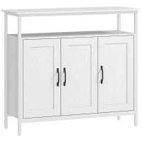 Credenza da Cucina con Ripiano Aperto e 2 Armadietti, in Legno e Acciaio, 100x35x88 cm, Bianco