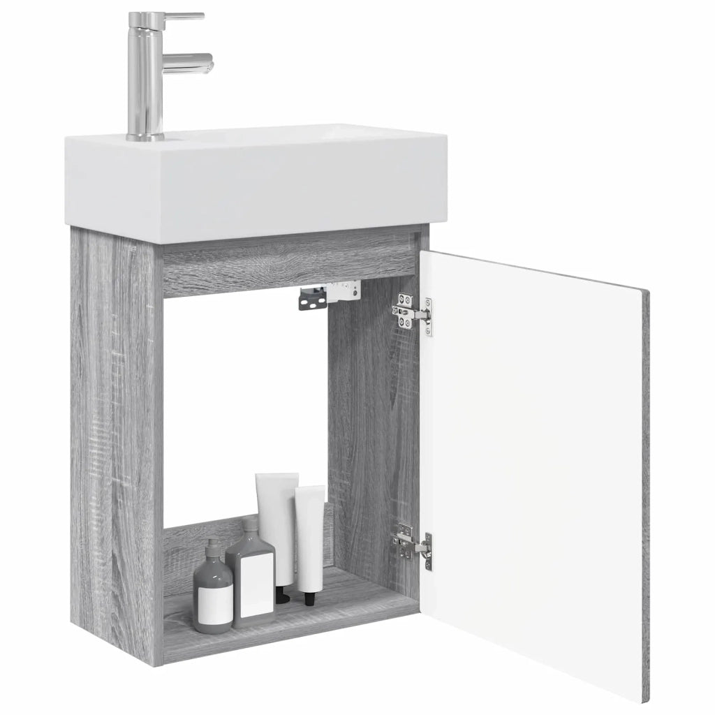 Mobile bagno con rubinetto Sonoma grigio 45,5 x 25,5 x 84 cm 889487
