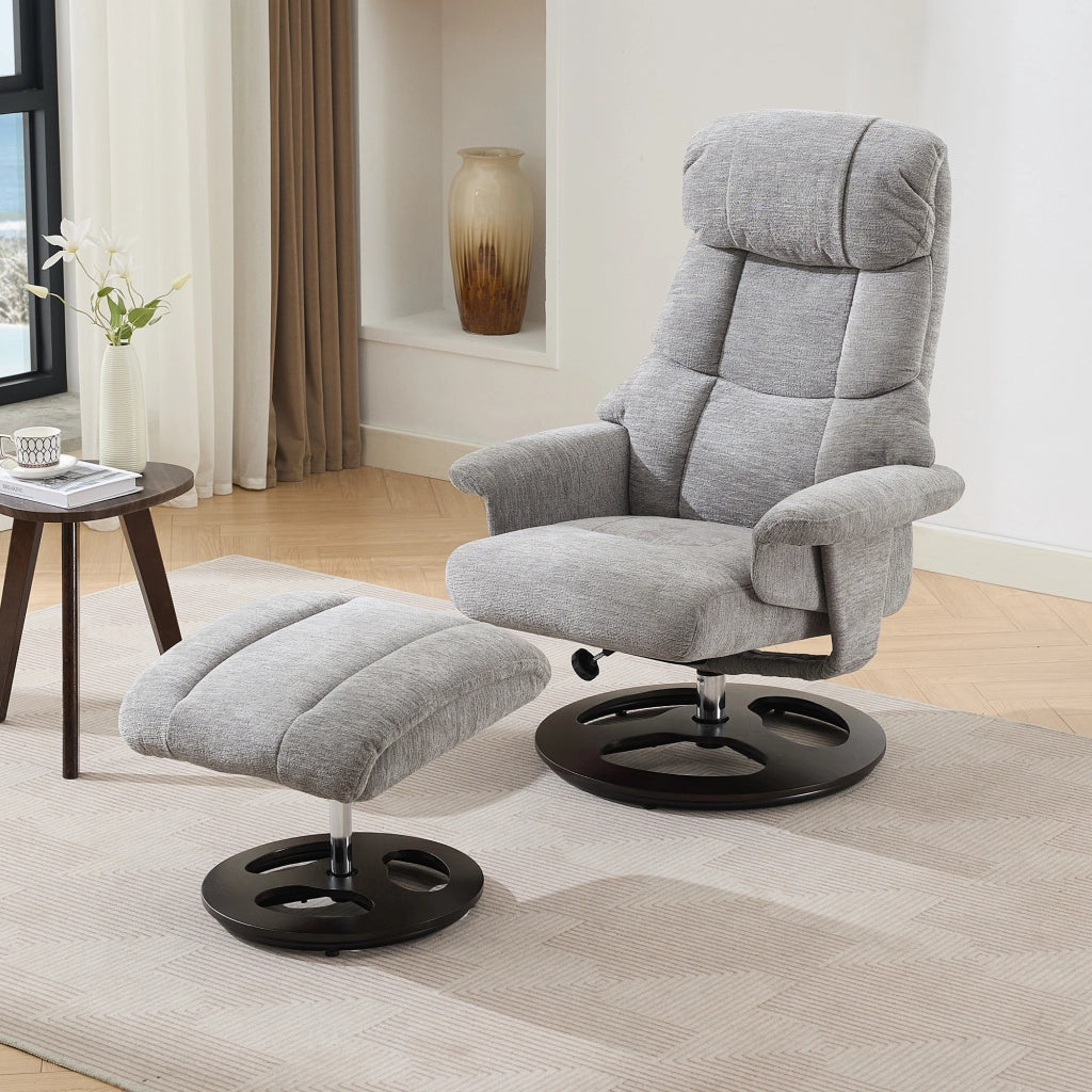 Poltrona relax con massaggio a 5 punti e funzione riscaldante girevole 360° con poggiapiedi in chenille grigio