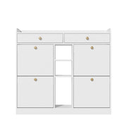 Mobile Scarpiera con 4 Ante a Ribalta; 2 Cassetti e 3 Vani Aperti; in Pannelli di Particelle; 110×26×100 cm; Bianco