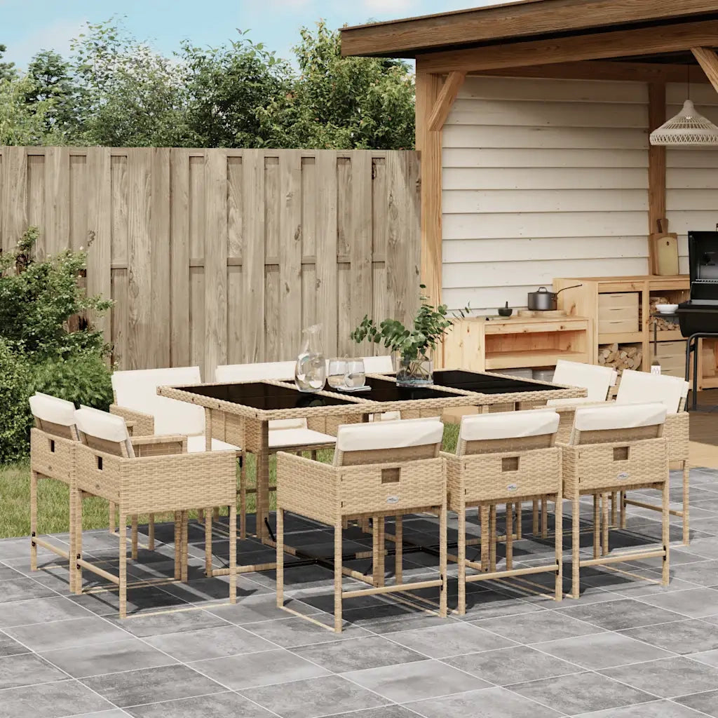 Set da Pranzo da Giardino 11 pz con Cuscini Beige in Polyrattan 3211390