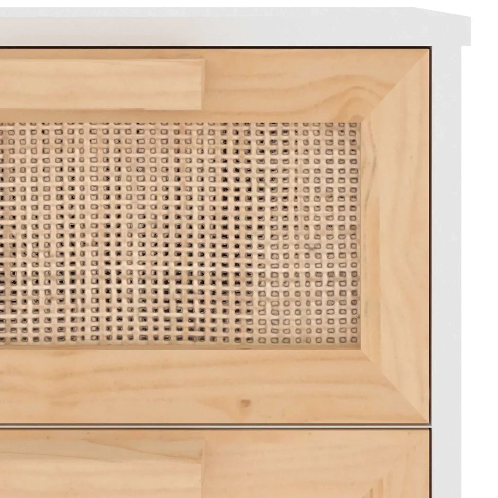Credenza Bianca 40x30x90cm Legno Massello Pino Rattan Naturale cod mxl 22791