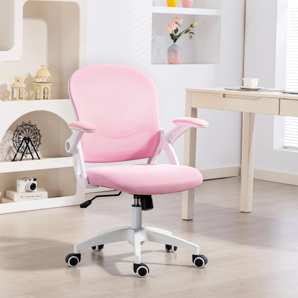 Sedia da Ufficio Ergonomica e Regolabile con Schienale a Rete e Seduta Imbottita, 65.5x61.5x88-97.5 cm, Rosa