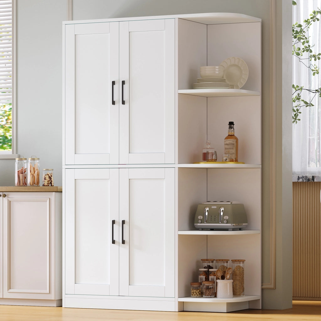 Armadio cucina alto con 4 ante e 4 vani aperti, ripiani regolabili, 103 × 40 × 163 cm, bianco
