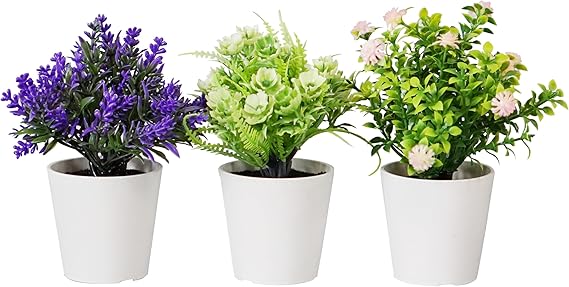 Set 3 Piante Artificiali con Vaso in Polipropilene Bianco