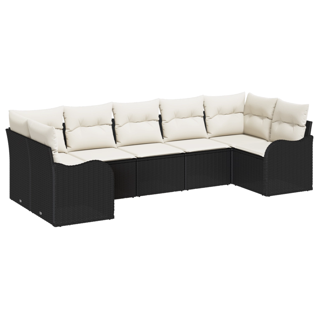 Set Giardino 7 Pezzi con Cuscini Nero Polyrattan