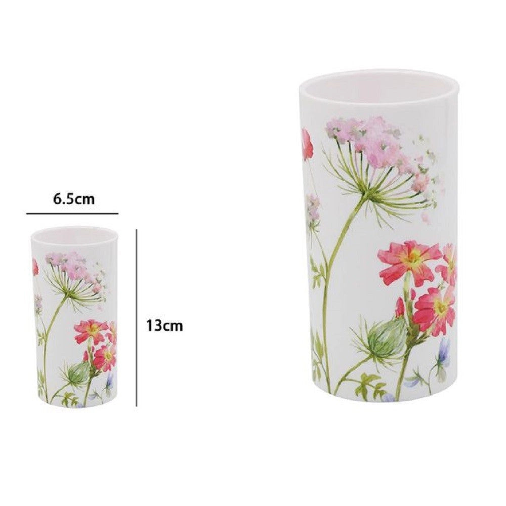 Trade Shop - Bicchiere Porta Spazzolino Bianco In Plastica Accessorio Bagno Con Fiori 69923 -