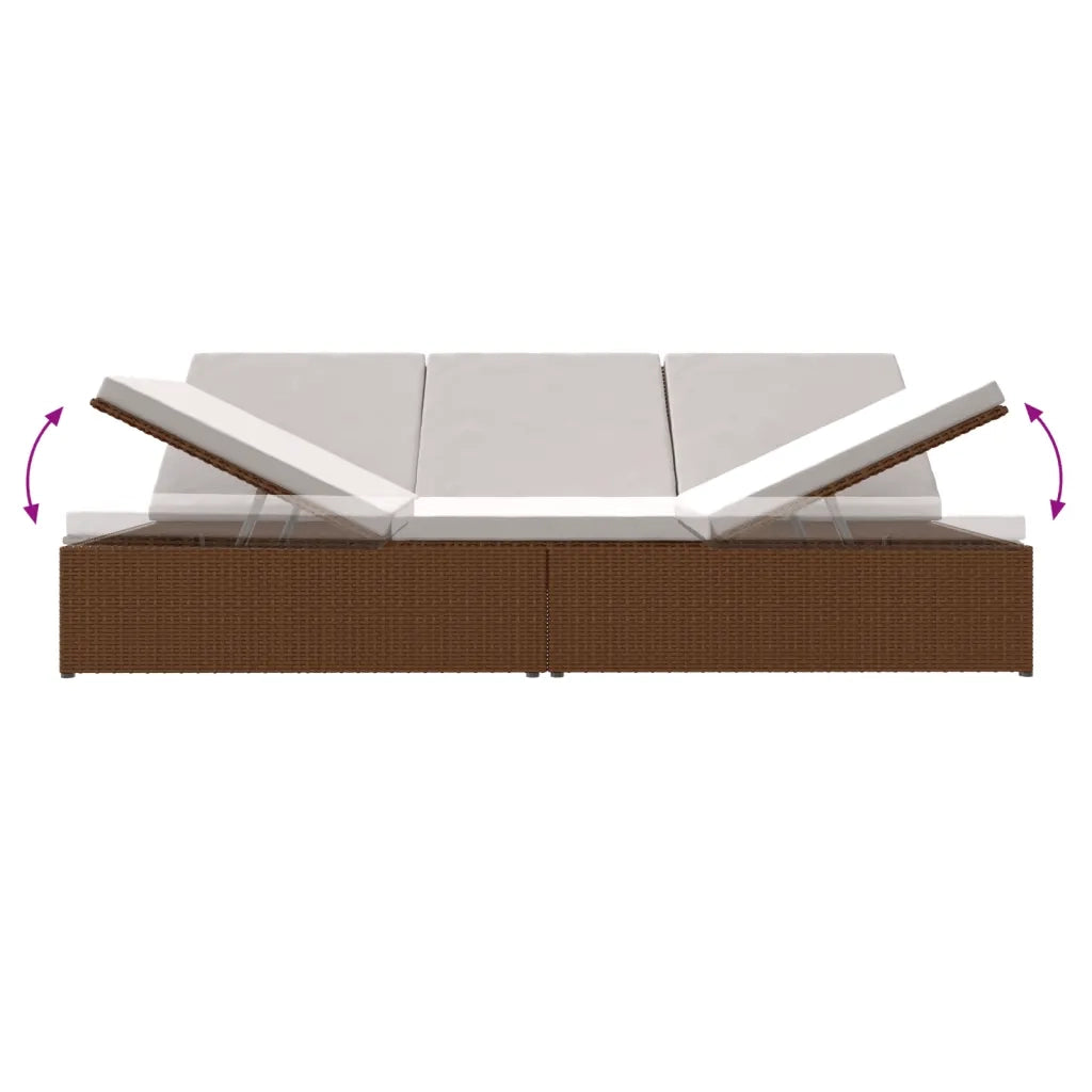 Lettino Prendisole Reclinabile con Cuscini Polyrattan Marrone 317239