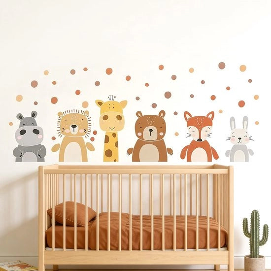 Muurtattoo Bosdieren per bambini, Sticker Dieren, Giraffa Muurtattoo, Disegno Scandinavo per Camera da Letto, Camera da Bambino, Camera da Gioco