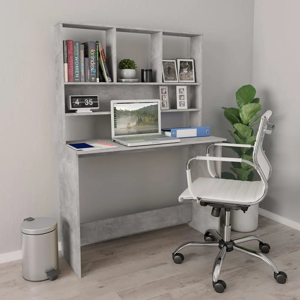 Scrivania Mensole Grigio Cemento 110x45x157cm Legno Multistrato 800391