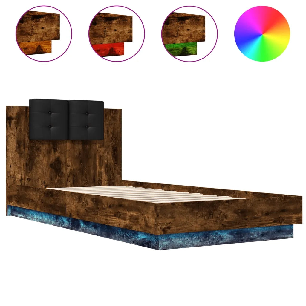 Giroletto con Testiera e LED-Struttura Letto con testiera Rovere Fumo 90x200 cm 125894