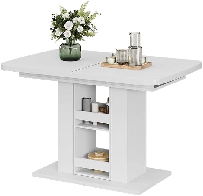 tavolo da pranzo allungabile Fenaro, Bianco, 120 x 80 cm, allungabile con estrazione sincronizzata per lunghezza tavolo variabile