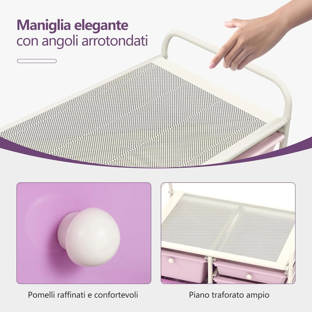 Carrello con 15 Cassetti Impilabili, Carrello di Stoccaggio con Ruote, Carello Portaoggetti per Casa e Ufficio, 62,5 x 37 x 87 cm (Viola)