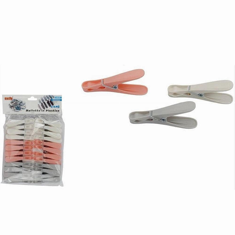 Trade Shop - Set 24pz Mollette Plastica Multiuso 8cm Pinze Bucato Panni Colori Assortiti 69538 -
