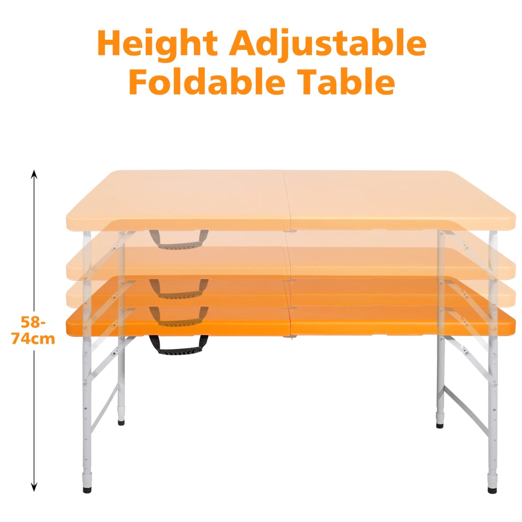 TAVOLO Pieghevole Regolabile 125x61 cm Ferro e Plastica Arancione
