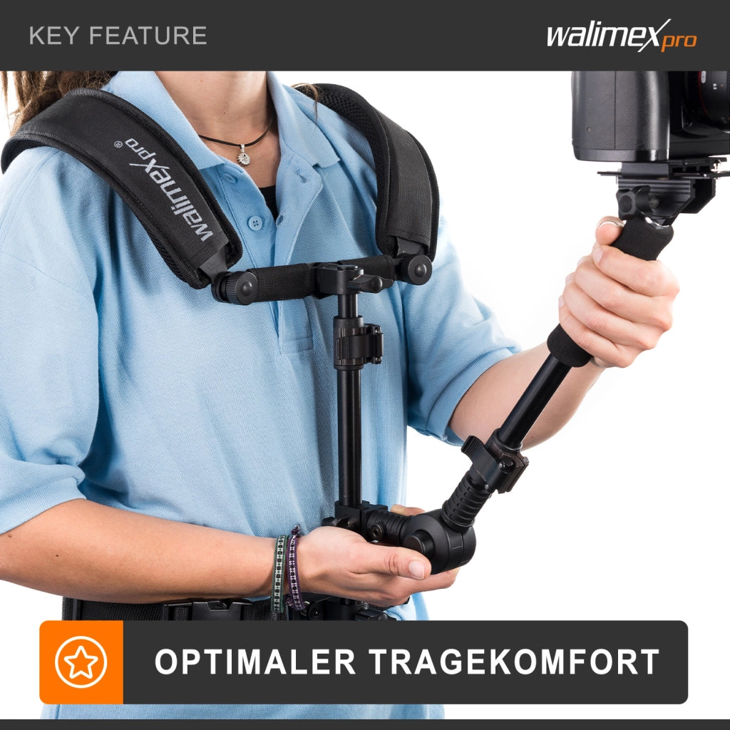 Treppiede a spalla video per fotocamera e videocamera, ergonomico, regolabile e confortevole, ideale per fotografie e riprese a lungo termine, con piastra a sgancio rapido e anello zoom