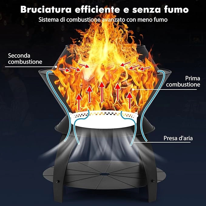 Braciere da Giardino, Braciere da Esterno con Gambe di Supporto Rimovibili e Manici, Diametro: 50 cm, per Patio, Campeggio, Barbecue, Braciere e Feste