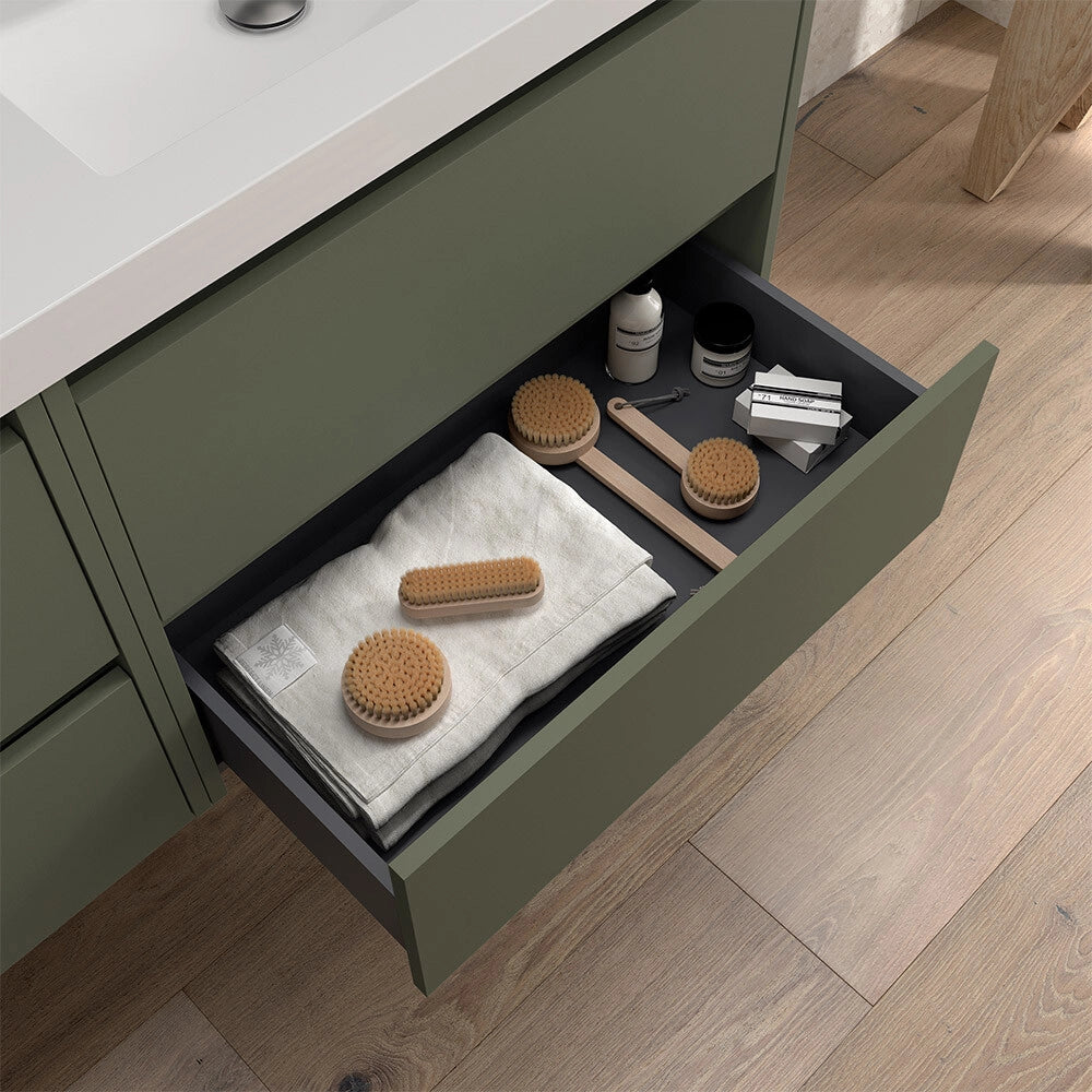 Mobile bagno sospeso 70 cm verde satinato con lavabo ad incasso Gaya