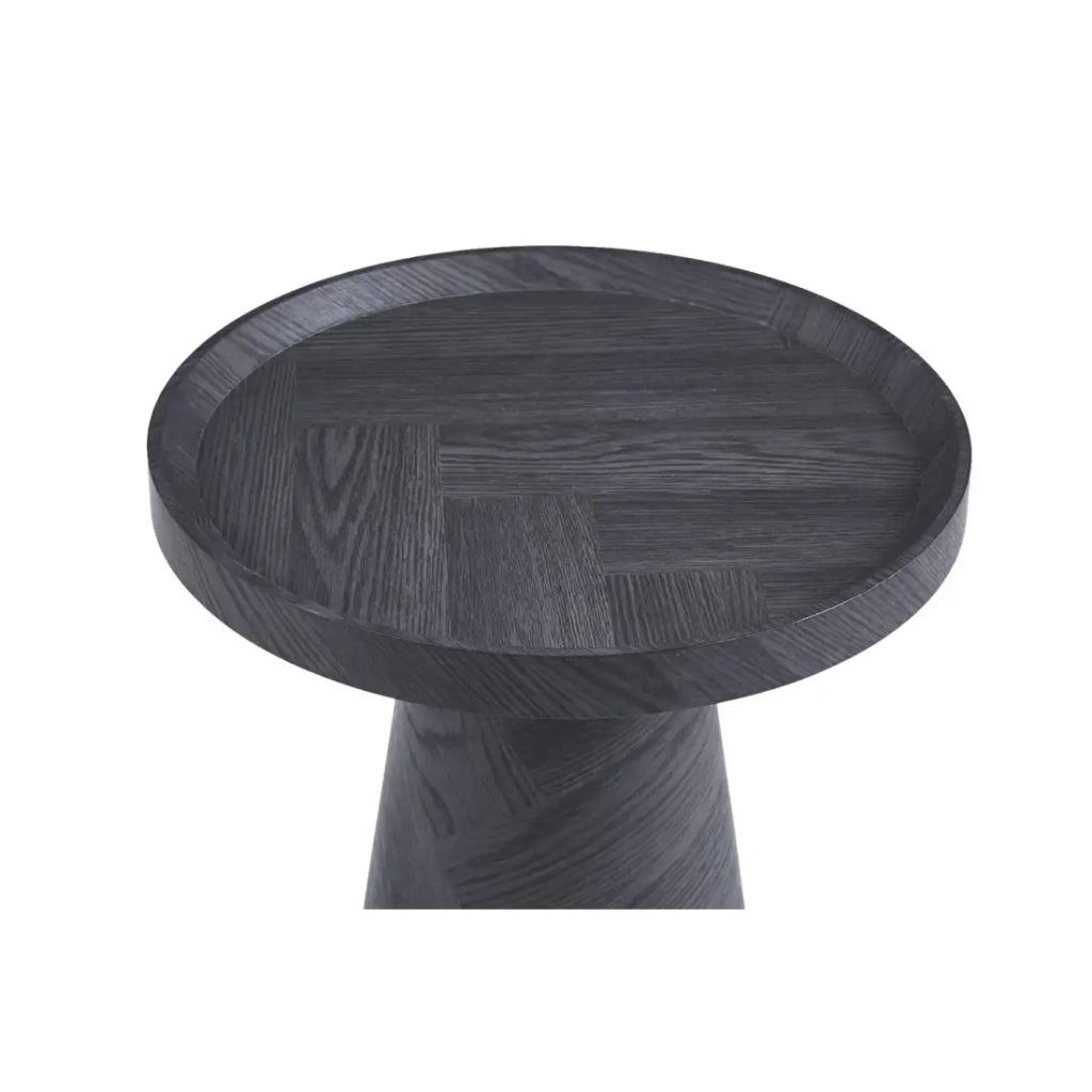 Tavolino rotondo collezione CARVELA – Decorazione grigio scuro – Bordo rialzato – D45 x H57 cm