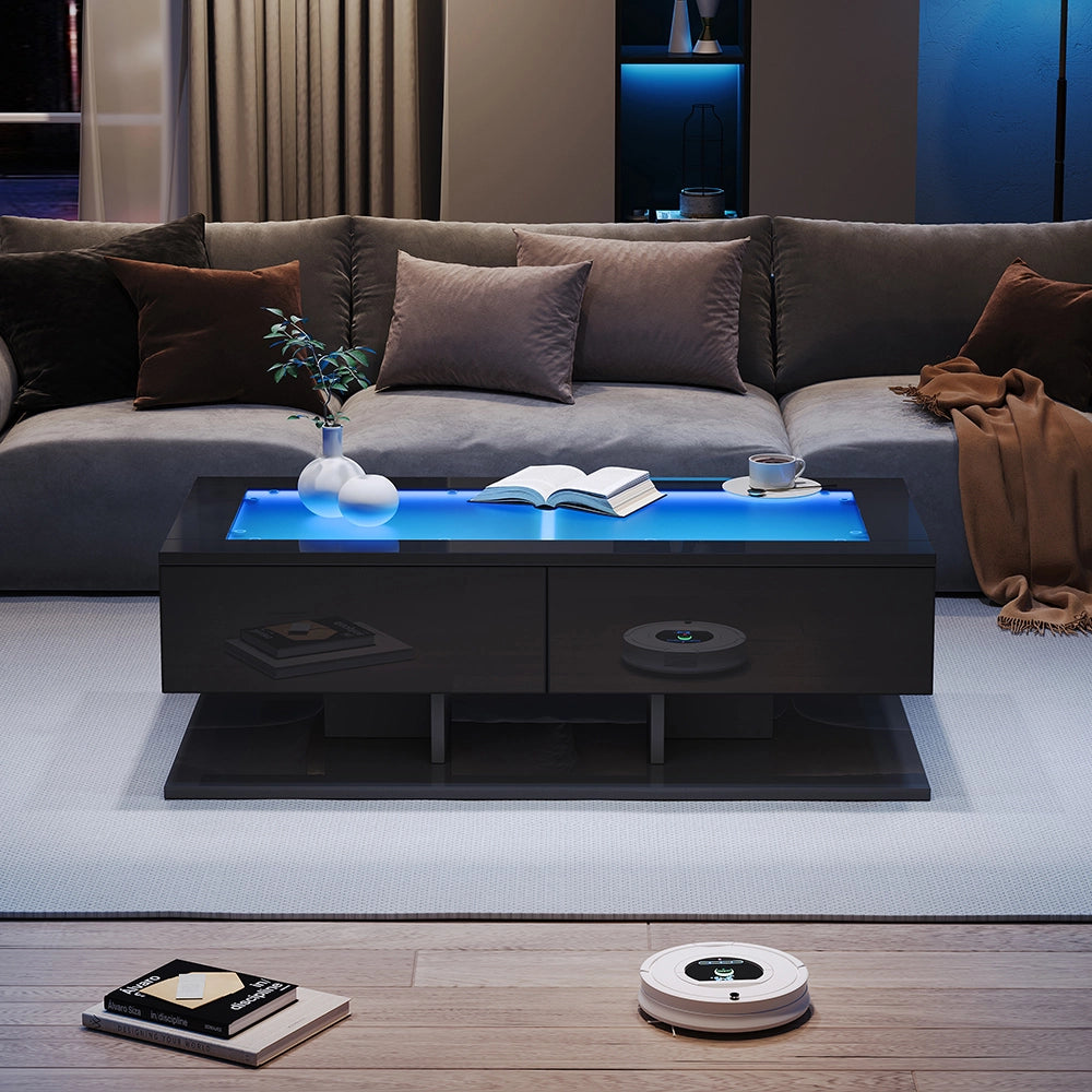Tavolino design - Xylo - 100x50cm vetro LED nero