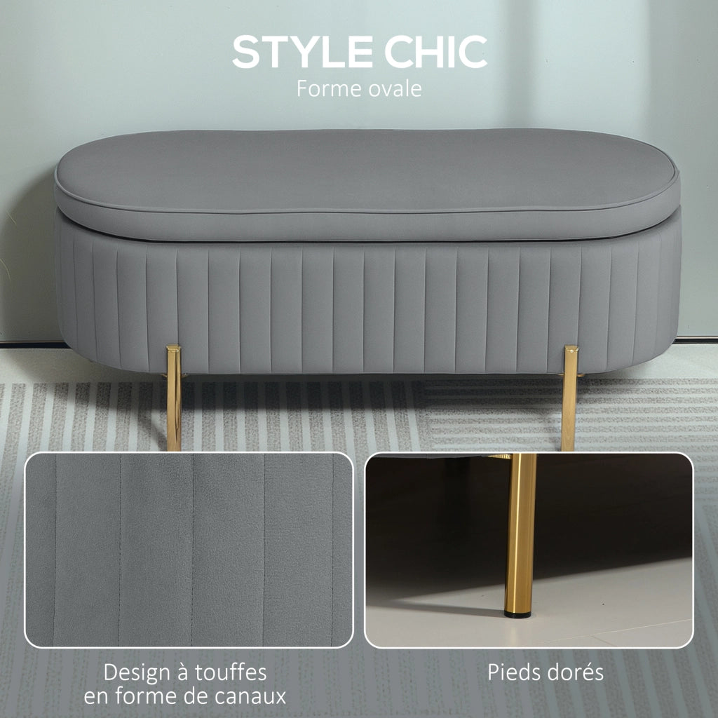 Letto contenitore con testiera imbottita in velluto e piedi in metallo ¨C Zephmum ¨C Grigio 108x44x43,5 cm