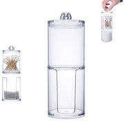 Organizzatore trasparente con coperchio per prodotti per la cura della pelle con dispenser per pannolane e elastici per capelli.