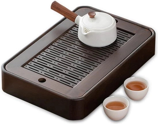 Set di accessori per cerimonia del tè - Scatola di servizio in bambù con sistema di drenaggio.