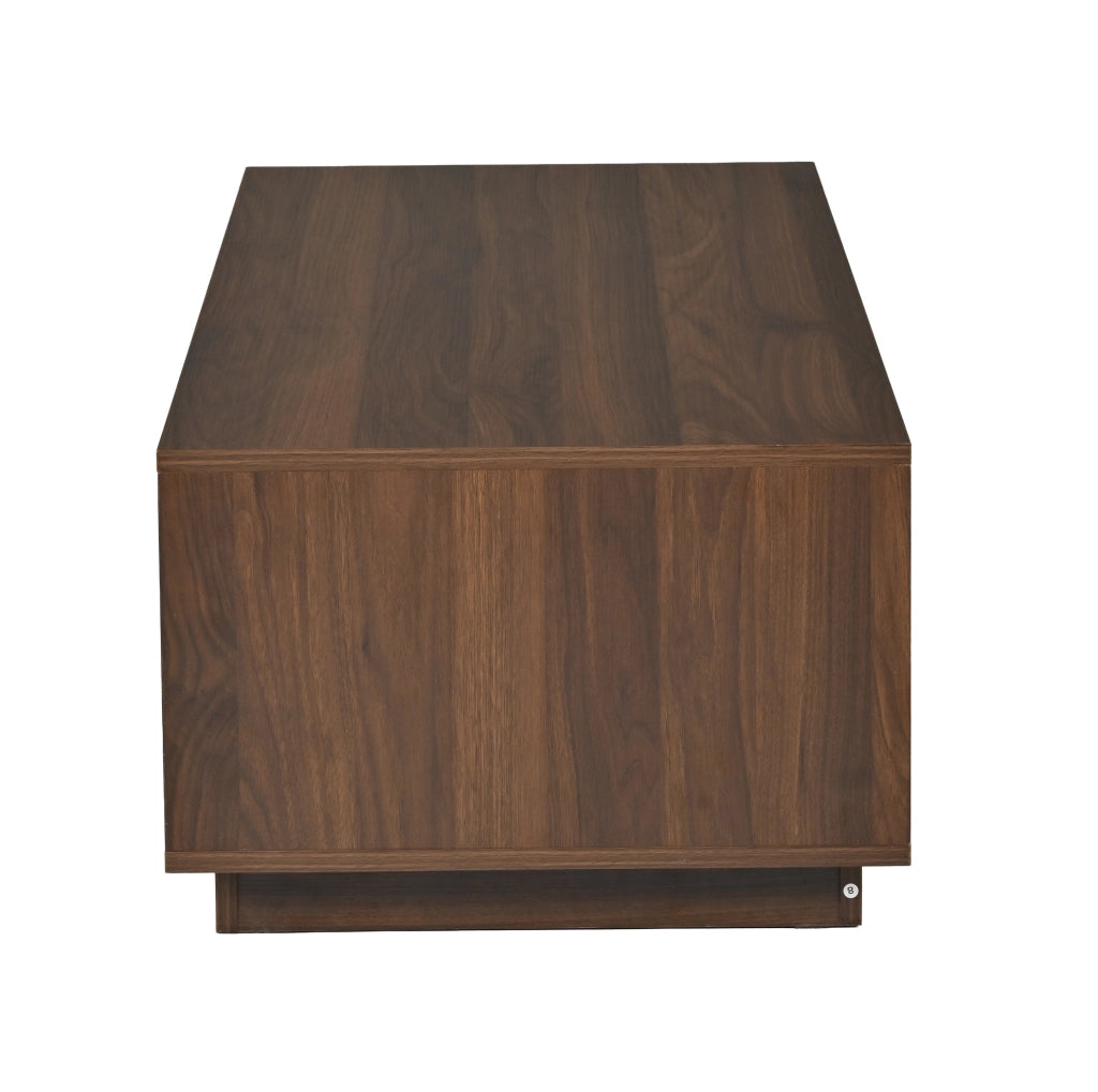 Tavolino da caffè 100x50x35 cm con 2 ante a griglia e chiusura ammortizzata; MDF e truciolato; noce