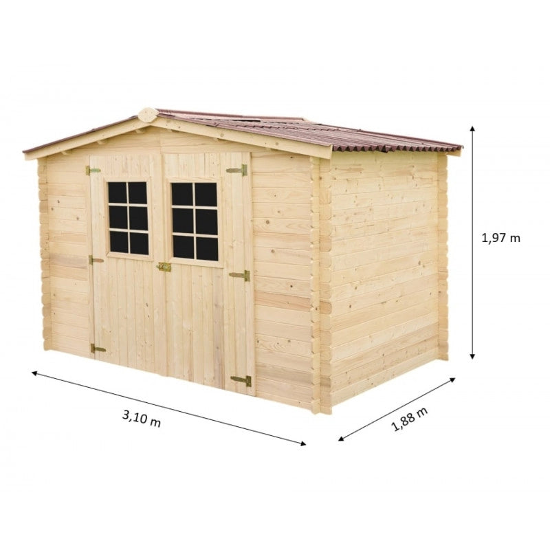 Casetta in legno da giardino con porta vetrata – 300x184 cm – tavole 20 mm, tetto bitumato e struttura compatta – AL3019.02N Foresta