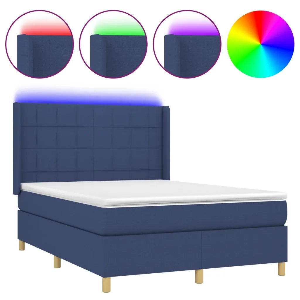 Letto a Molle con Materasso e LED Blu 140x200 cm in Tessuto 3138883