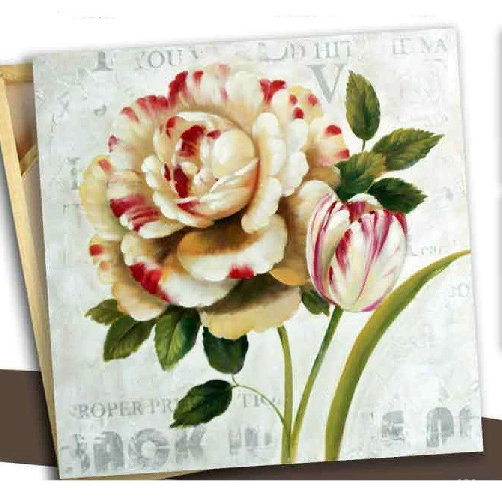 Trade Shop - Quadro Quadretto Fiori 40x40x1.8cm Tela Su Legno Deluxe Decori Assortiti 676819 -