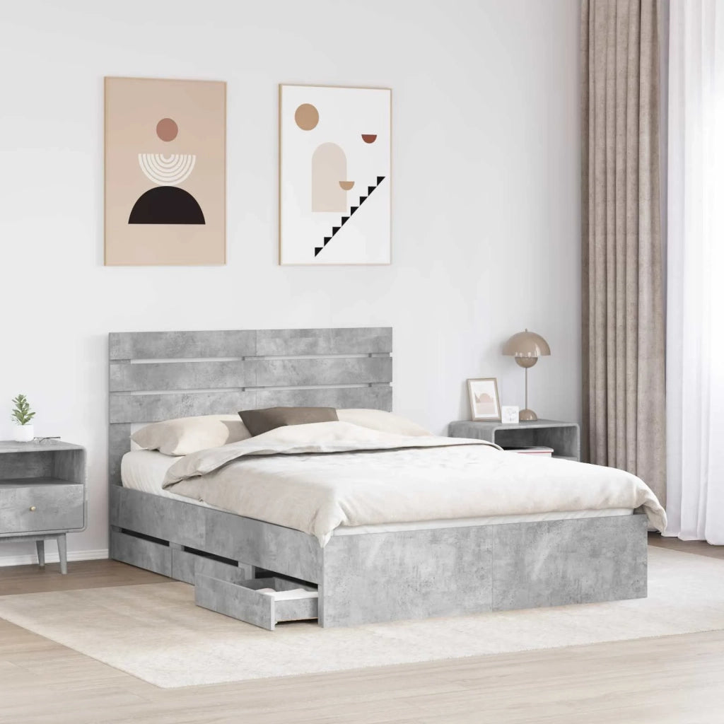 Struttura del letto con cassetto Grigio cemento 150 x 200 cm