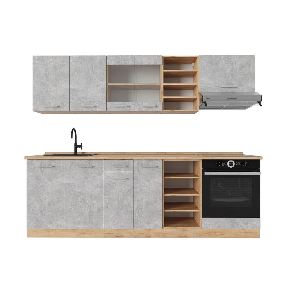 Cucina componibile R-Line Calcestruzzo/Rovere dorato 240 cm, PL Rovere Vicco