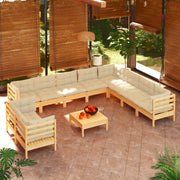 Set Divani da Giardino 11 pz con Cuscini Crema in Massello di Pino 3096917