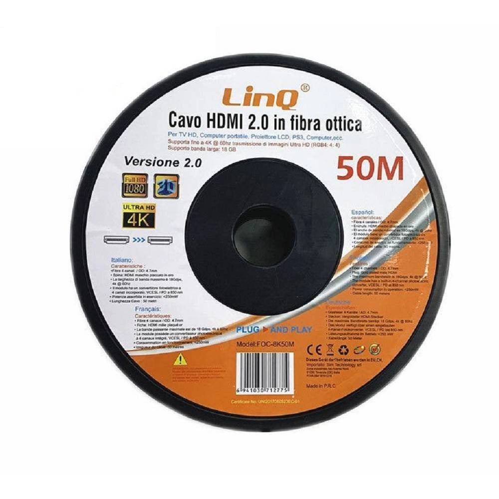 Trade Shop - Cavo Hdmi In Fibra Ottica Ultra Hd 4k 50mt Tv Hd Computer Proiettore Lcd Foc-8k50m -