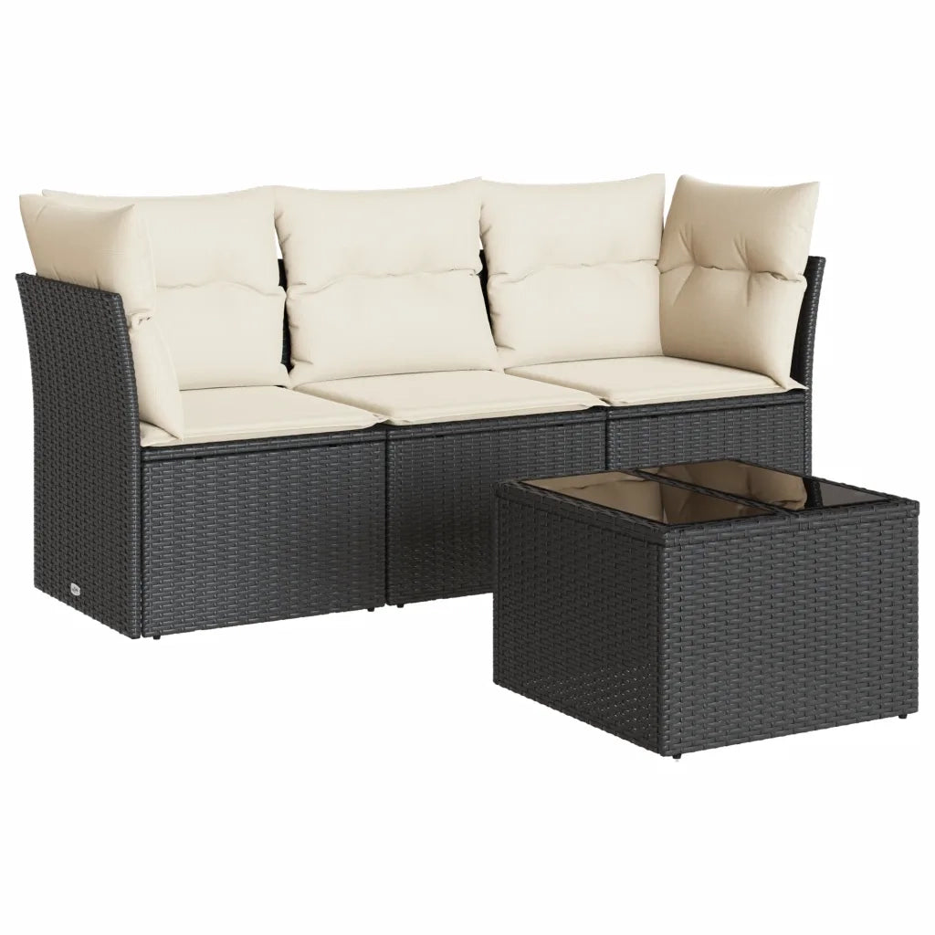 Set Divani da Giardino 4 pz con Cuscini Nero in Polyrattan 3217216
