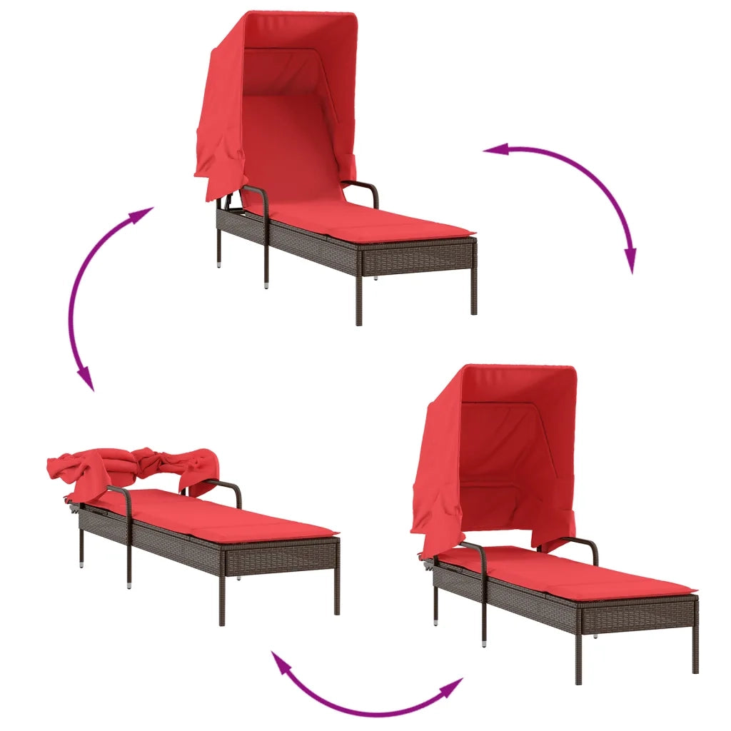 Lettino prendisole con tettuccio e Tavolino in Polyrattan Marrone 368203