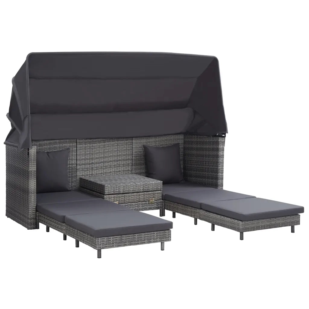 Divano Letto a 3 Posti Estendibile con Tetto Polyrattan Grigio cod mxl 77480