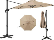 Ombrellone a Cantilever da Giardino 294 cm, Rotazione 360° e 5 Angoli Regolabili, 8 Stecche Base a Croce, Impermeabile, per Cortile Piscina Esterno (Beige)