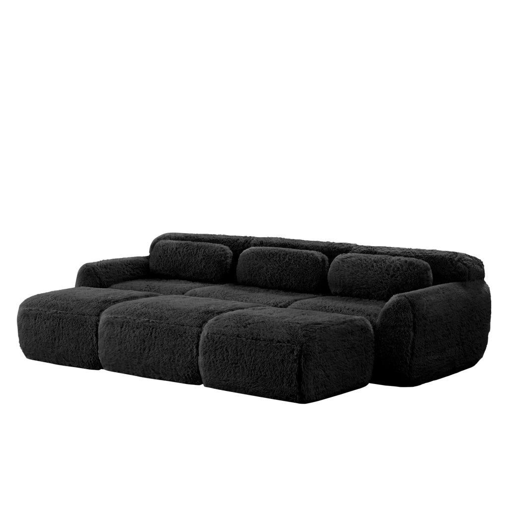Divano modulare 3 posti senza telaio 291x179x73 cm in tessuto plush nero