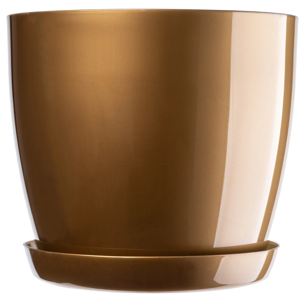 Vaso da fiori KADAX con supporto, coperchio rotondo, 20 cm, plastica, oro
