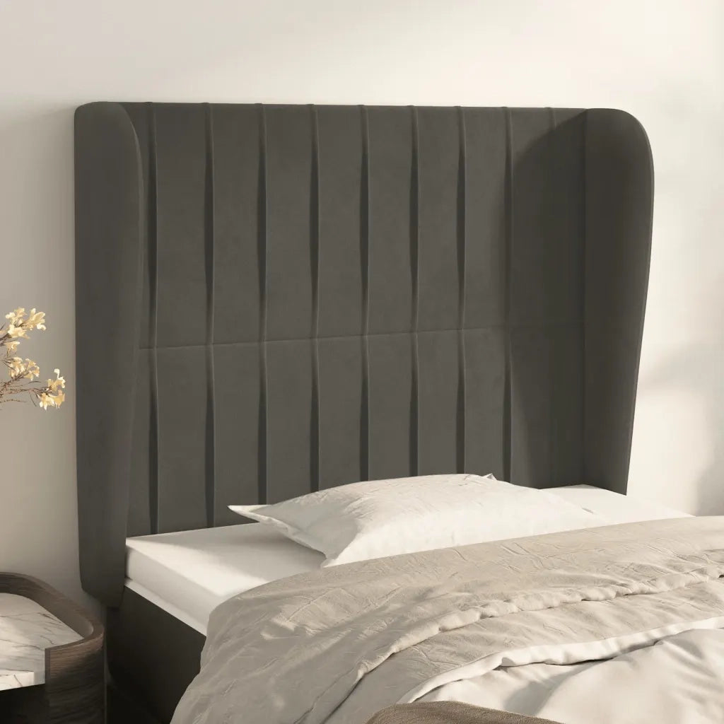 Testiera ad Orecchio-Testata con Orecchie Grigio Scuro 93x23x118/128 cm in Velluto 655056